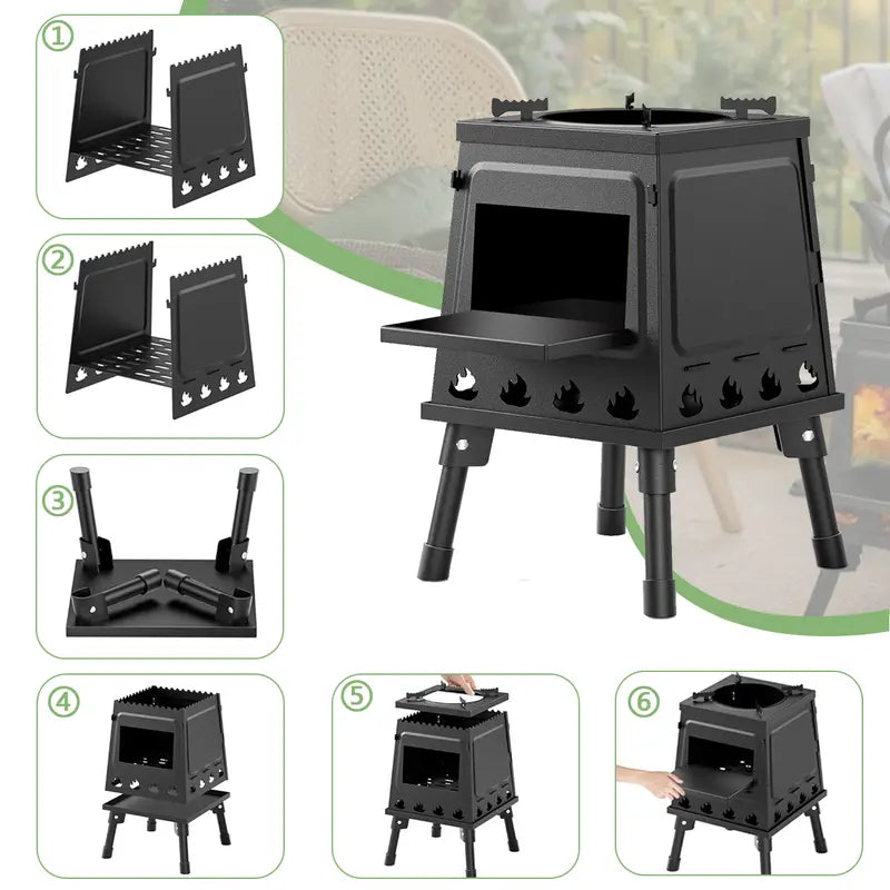 🔥 Faltbarer Outdoor-Holzofen – Tragbarer Campingkocher für Kochen, Grillen und Lagerfeuer mit Holz