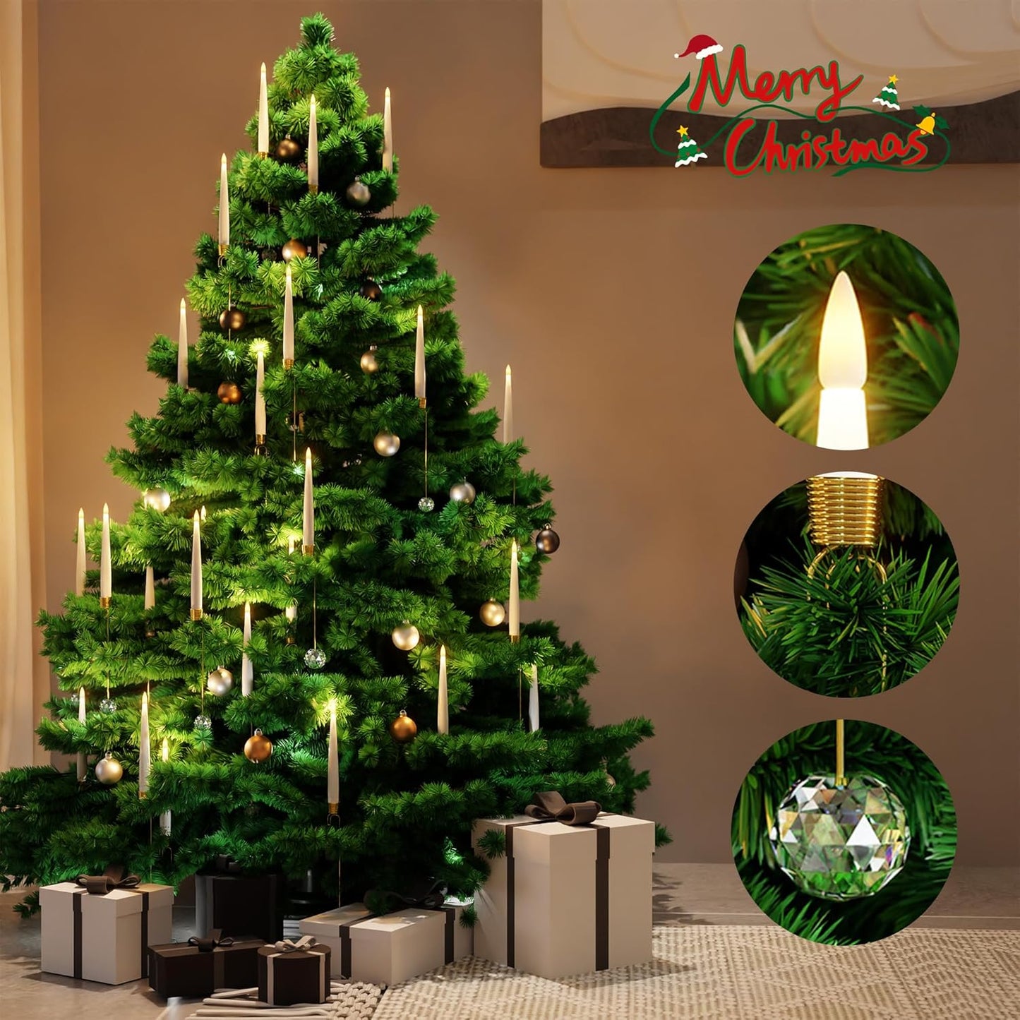 🎁Frühweihnachtliche Aktion – 50 % Rabatt🎄Weihnachtsbaum-LED-Kerzen mit klarem Kristallkugelhaken