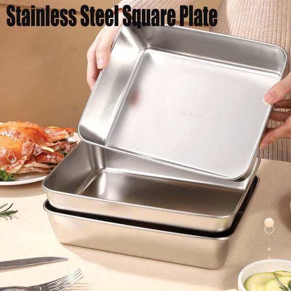 🎁 50% - Quadratische Platte aus Edelstahl(Mit Deckel)