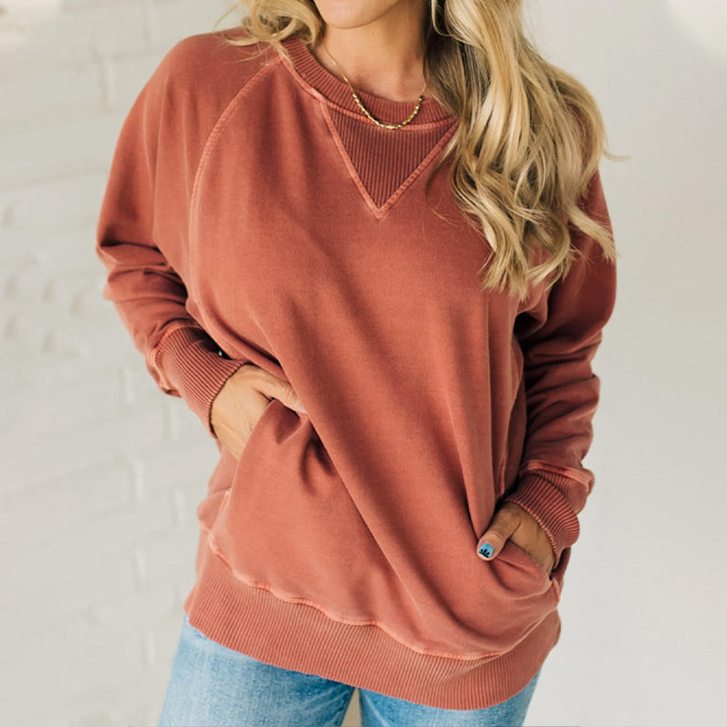 Damen-Sweatshirt mit funktionalen Taschen und trendigem Rippen-Design