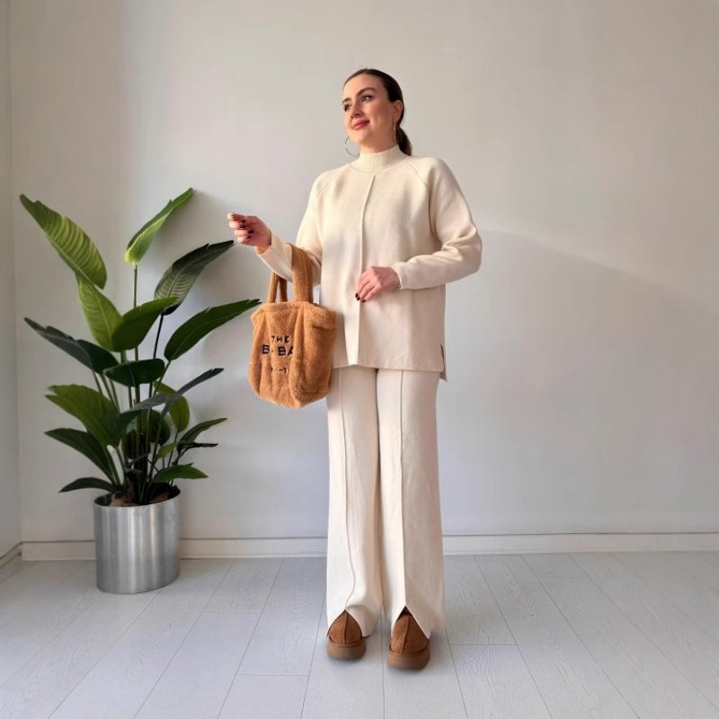 🔥Heißer Verkauf 2025🔥 Einfarbiges Strickoberteil und -hose für Damen (2-teiliges Set)