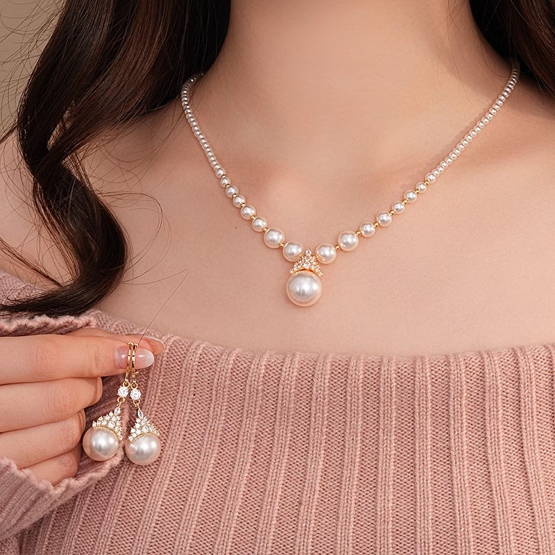 🔥Heißer Verkauf 50% OFF🔥Vintage Elegante Zirkonia Imitation Perlenkette & Ohrringe