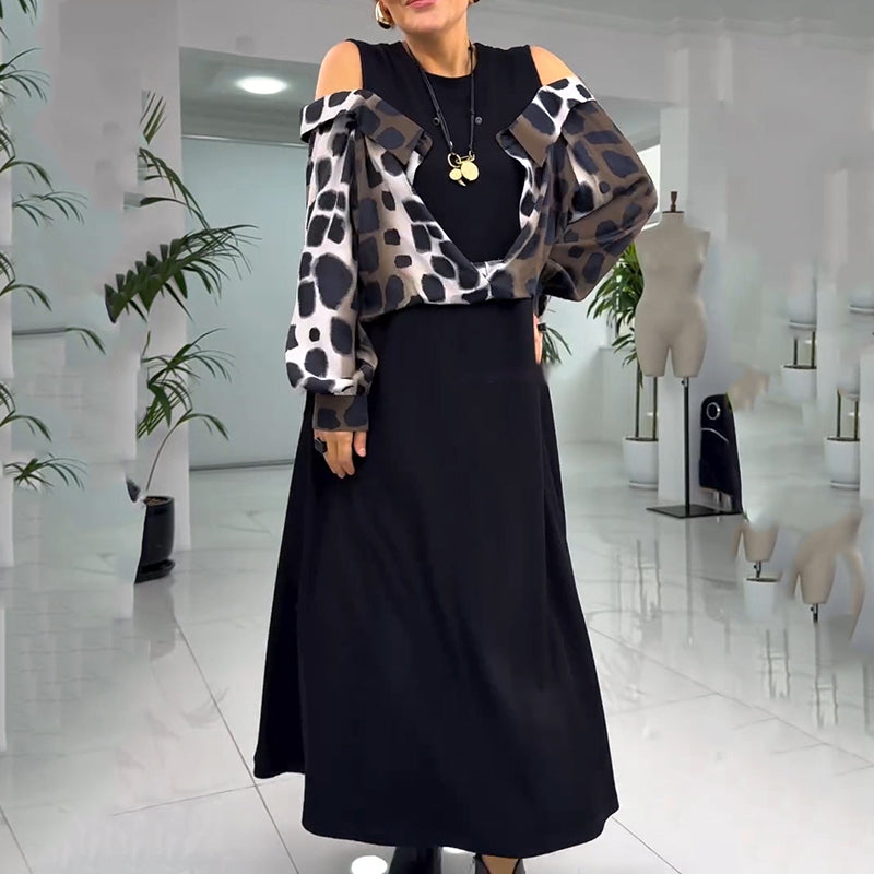 Was soll ich morgen anziehen? Damen einzigartiges Kleid in Layering-Optik mit Cold Shoulder