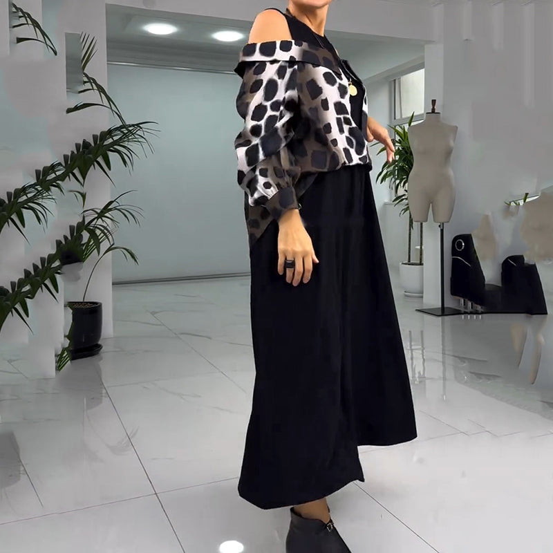 Was soll ich morgen anziehen? Damen einzigartiges Kleid in Layering-Optik mit Cold Shoulder