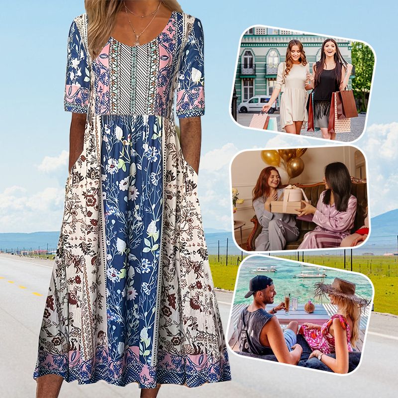 🔥50% OFF🌸✨ Elegantes Kleid mit böhmischem Muster für Frauen