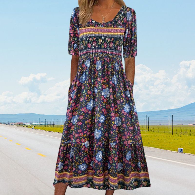 🔥50% OFF🌸✨ Elegantes Kleid mit böhmischem Muster für Frauen