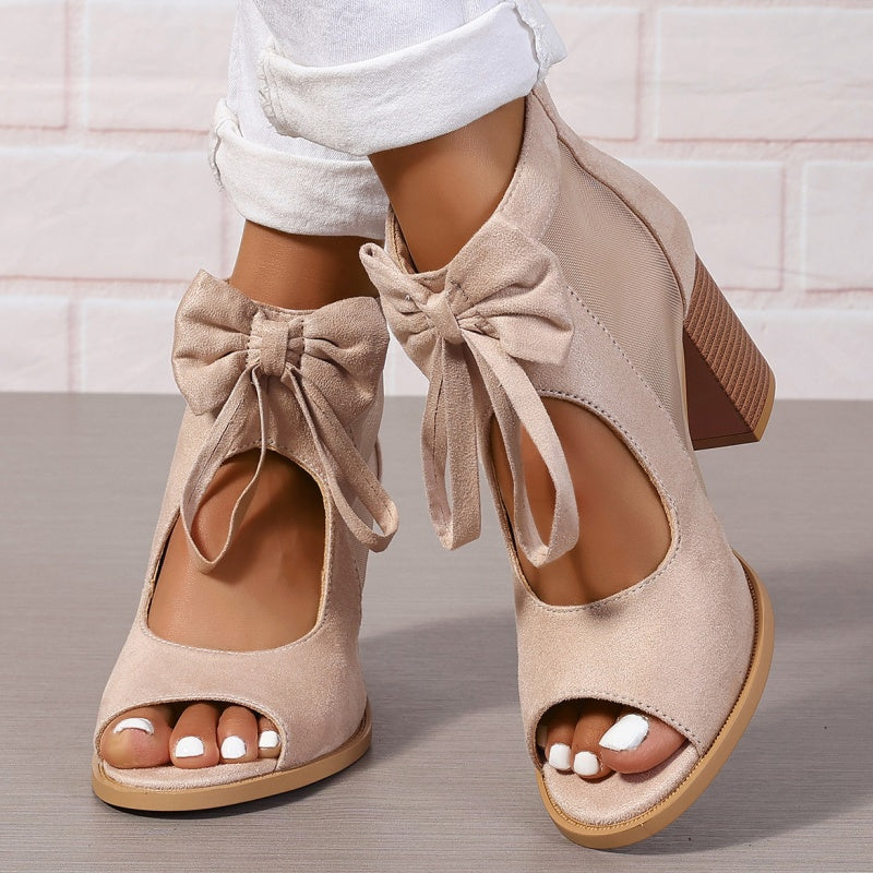 Offene Damen-Schleifen-Sandalen mit klobigem Absatz💨🌸 Bequeme weiche Sohle Es lohnt sich!
