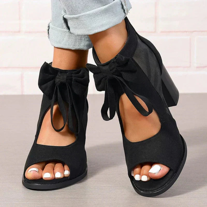 Offene Damen-Schleifen-Sandalen mit klobigem Absatz💨🌸 Bequeme weiche Sohle Es lohnt sich!