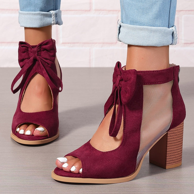 Offene Damen-Schleifen-Sandalen mit klobigem Absatz💨🌸 Bequeme weiche Sohle Es lohnt sich!
