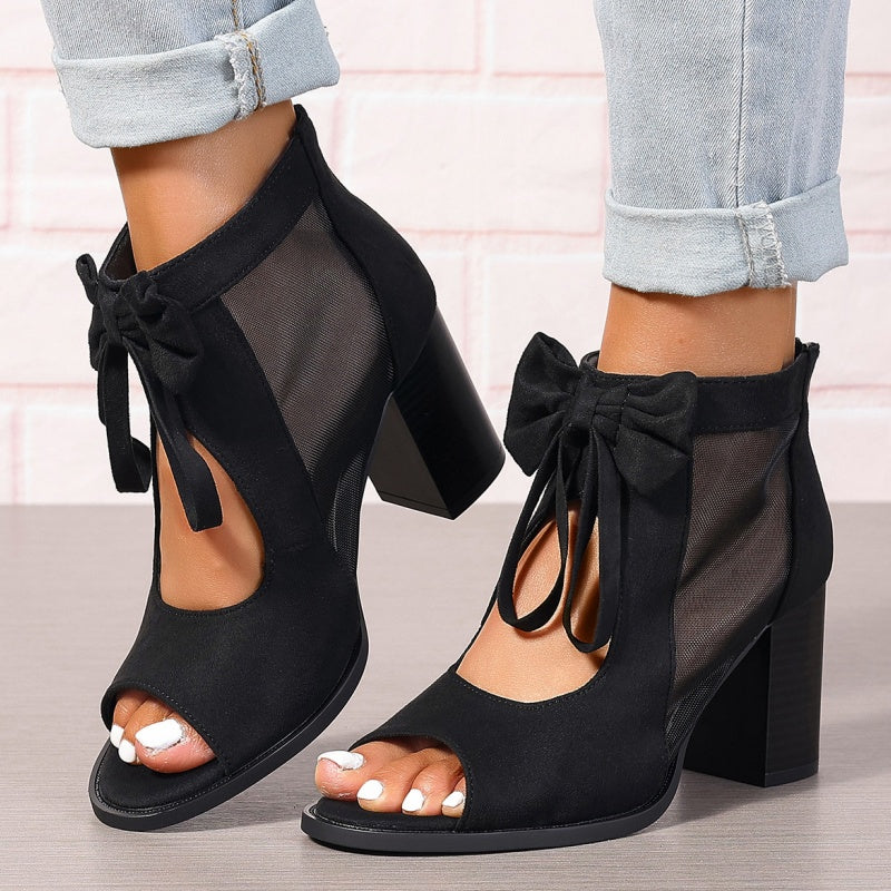 Offene Damen-Schleifen-Sandalen mit klobigem Absatz💨🌸 Bequeme weiche Sohle Es lohnt sich!