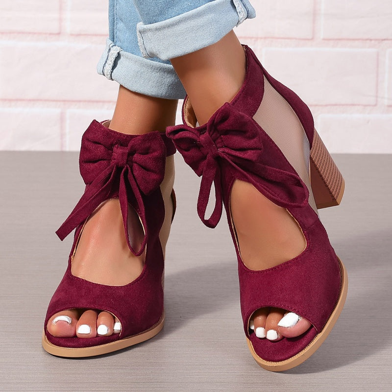 Offene Damen-Schleifen-Sandalen mit klobigem Absatz💨🌸 Bequeme weiche Sohle Es lohnt sich!