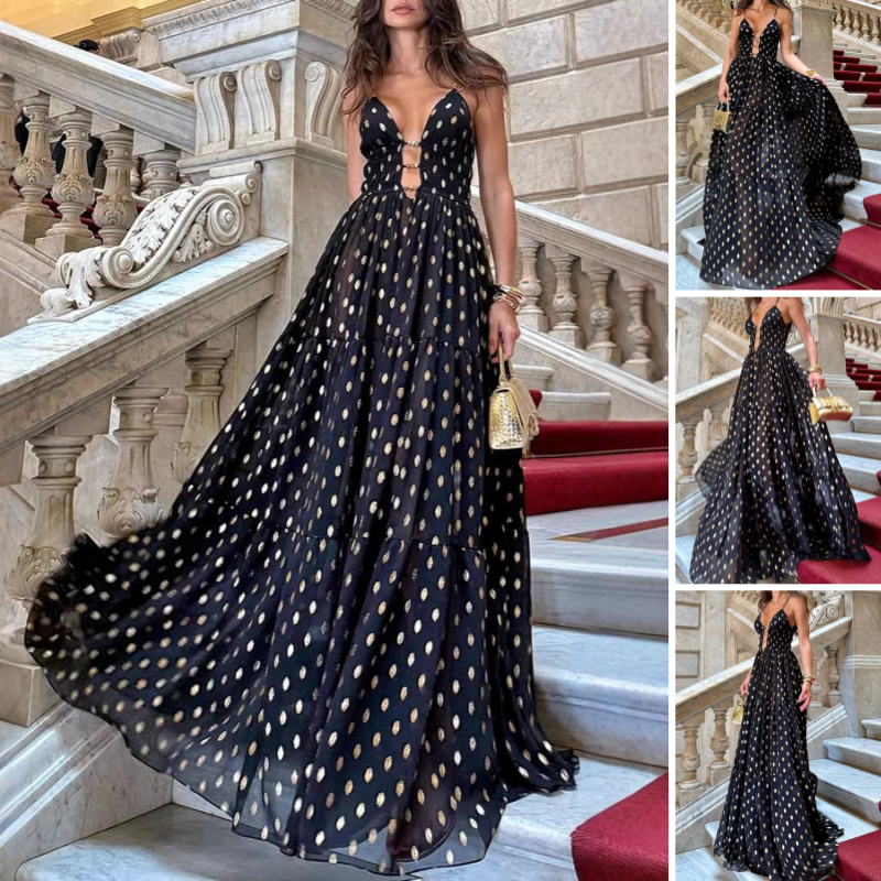 Polka-Dot-Maxikleid mit Spaghettiträgern