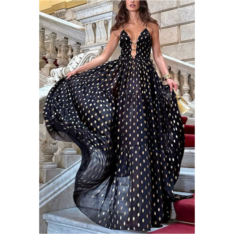 Polka-Dot-Maxikleid mit Spaghettiträgern