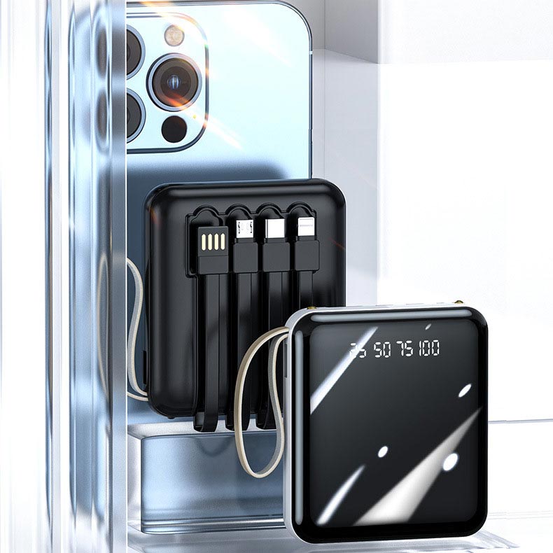 Großhandelspreise🚀Spiegeldesign, modisch und cool🔋Neue 20000-mAh-Powerbank mit großer Kapazität und integriertem Kabel