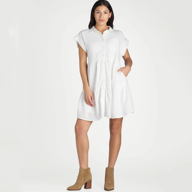 ❤️Damenkleid mit Revers und kurzen Ärmeln, plissiert, Button-Down