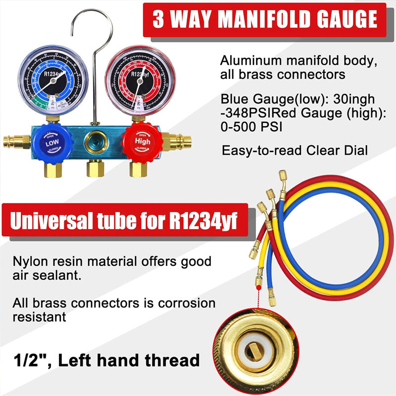 🔥3 Way R134/R22/R410 AC Gauges💥💥Befristetes Angebot: 49% Rabatt auf Bestellungen