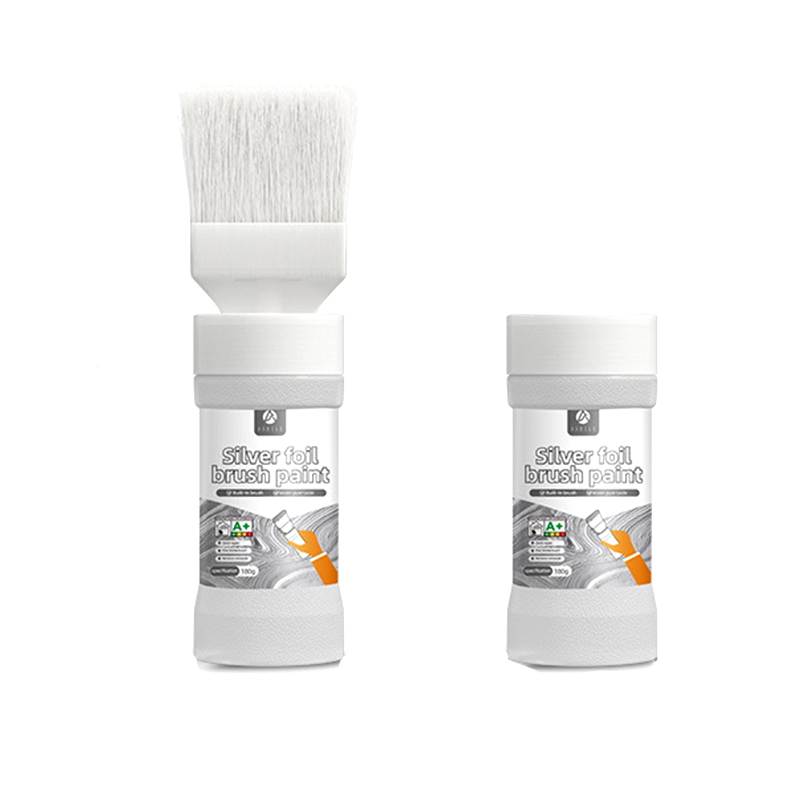 Wasserbasierende Metallic-Silber-Farbe mit integriertem Pinsel