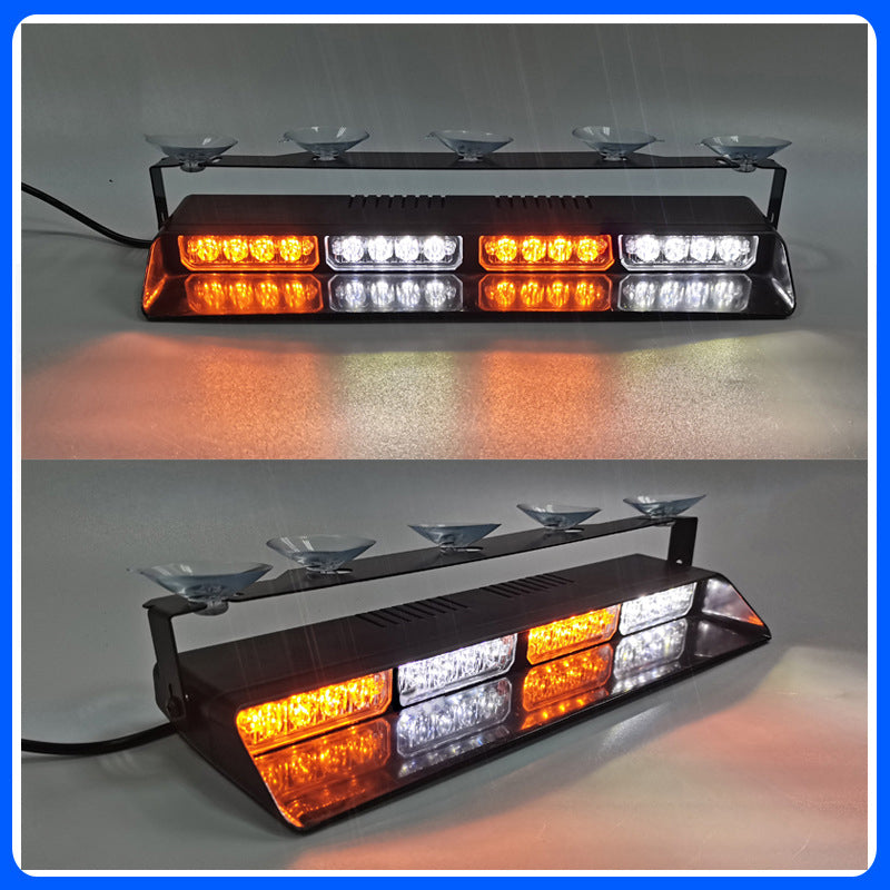 Professionelle 16-LED Auto Warnleuchte mit 1-zu-2 Steuerung & Superhelle Stroboskop Blitze – Wasserdicht IP65, Saugnapf Montage für Windschutzscheibe (Notfall, Baustelle, Sicherheit)