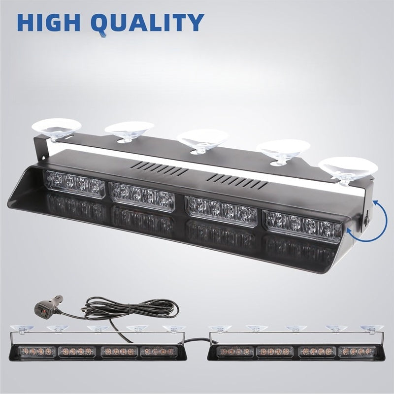 Professionelle 16-LED Auto Warnleuchte mit 1-zu-2 Steuerung & Superhelle Stroboskop Blitze – Wasserdicht IP65, Saugnapf Montage für Windschutzscheibe (Notfall, Baustelle, Sicherheit)