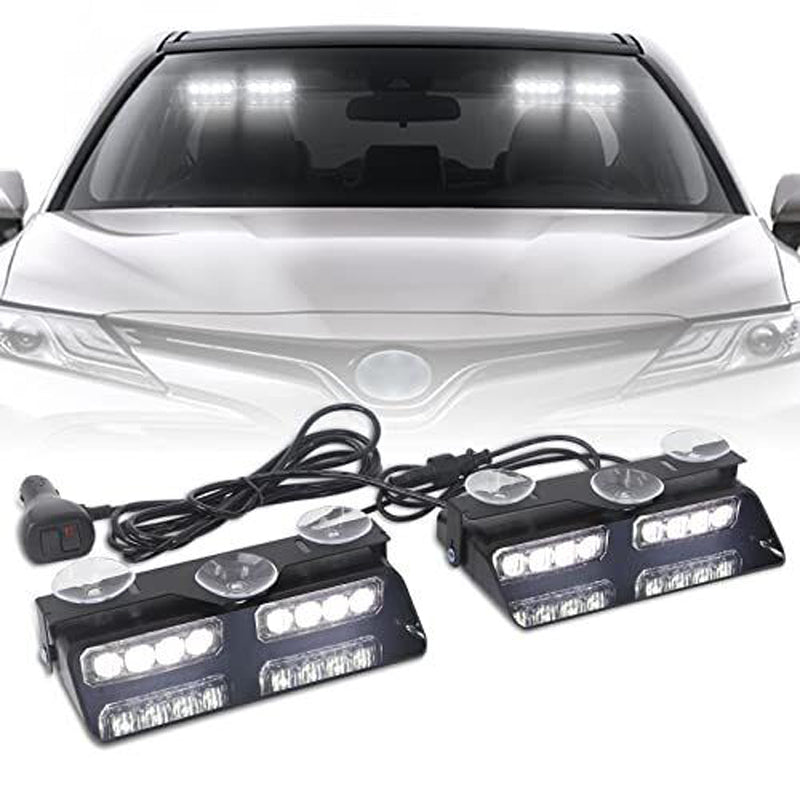 Professionelle 16-LED Auto Warnleuchte mit 1-zu-2 Steuerung & Superhelle Stroboskop Blitze – Wasserdicht IP65, Saugnapf Montage für Windschutzscheibe (Notfall, Baustelle, Sicherheit)