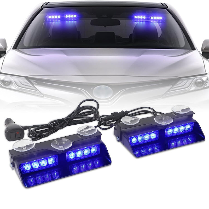 Professionelle 16-LED Auto Warnleuchte mit 1-zu-2 Steuerung & Superhelle Stroboskop Blitze – Wasserdicht IP65, Saugnapf Montage für Windschutzscheibe (Notfall, Baustelle, Sicherheit)
