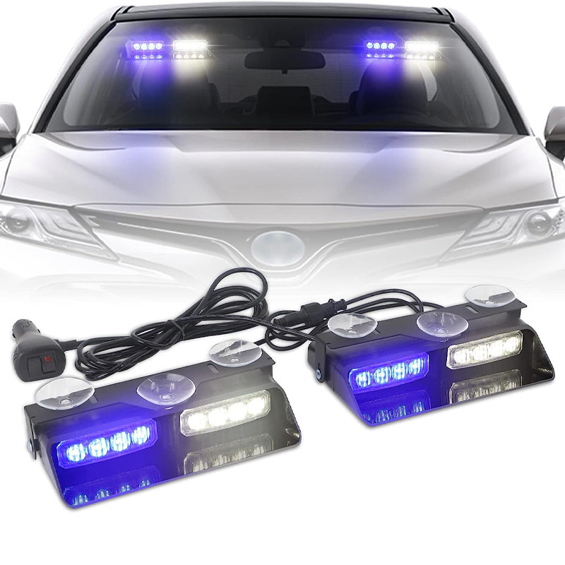 Professionelle 16-LED Auto Warnleuchte mit 1-zu-2 Steuerung & Superhelle Stroboskop Blitze – Wasserdicht IP65, Saugnapf Montage für Windschutzscheibe (Notfall, Baustelle, Sicherheit)