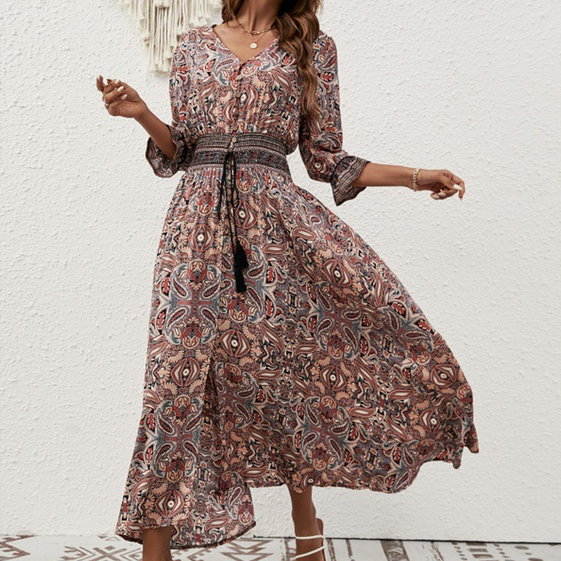 💃 Bohemian Print V-Ausschnitt Kleider für Damen