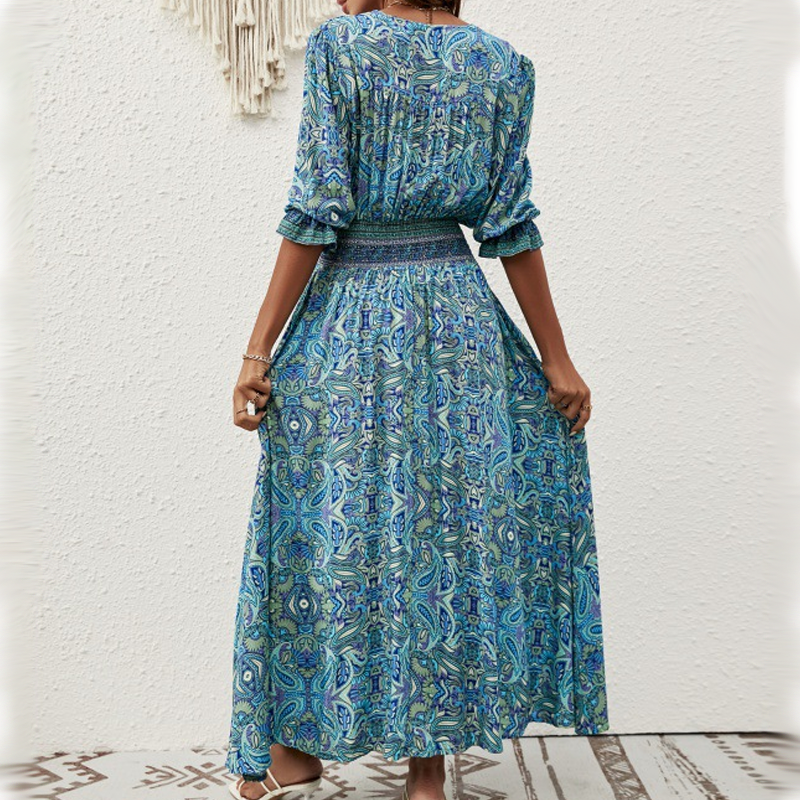 💃 Bohemian Print V-Ausschnitt Kleider für Damen