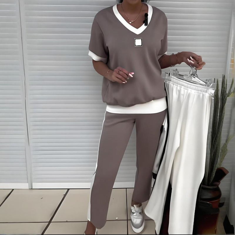 ✨Lässiges Damen-Zweiteiler: Top mit V-Ausschnitt und Hose