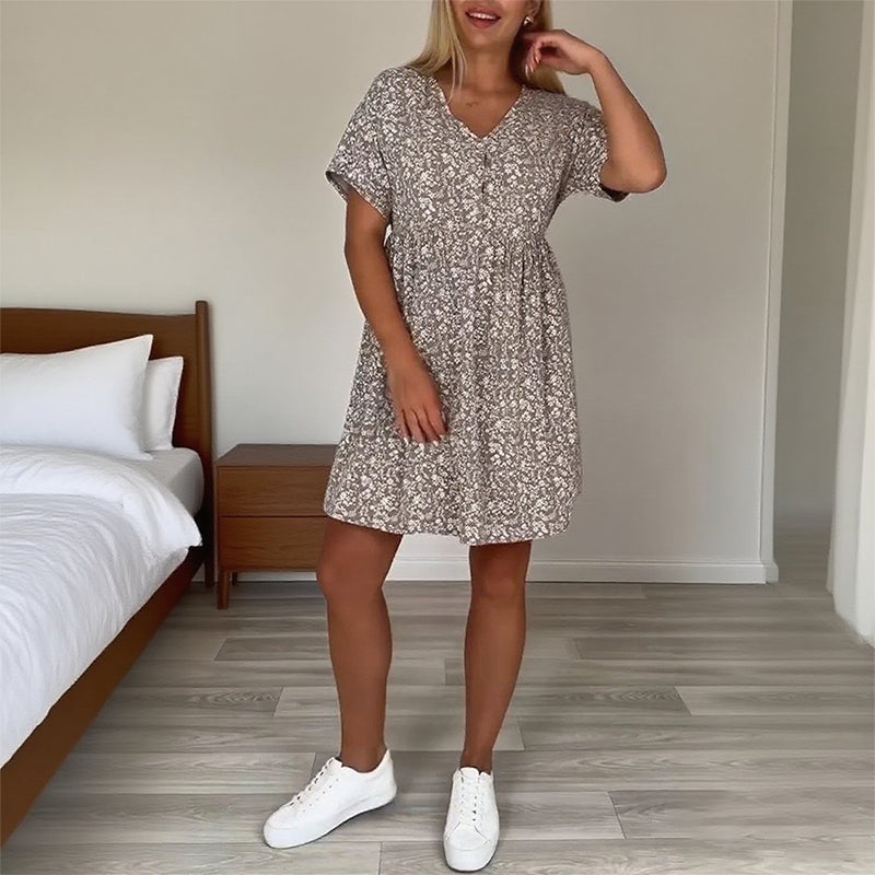 🔥Sommer-Hot-Sale 50% Rabatt❤️Lässiges Damenkleid mit V-Ausschnitt und kurzen Ärmeln