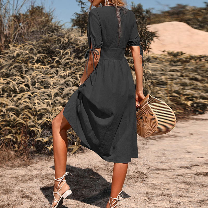 Casual Damenkleid mit V-Ausschnitt und Knopfleiste