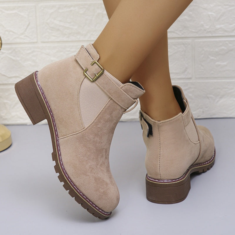 Solide elastische Stiefeletten mit niedrigem Absatz für Damen
