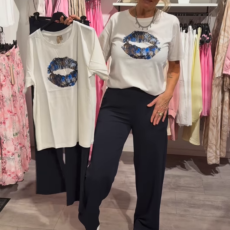 Zweiteiliges Set aus bedrucktem Oberteil und Hose für Damen