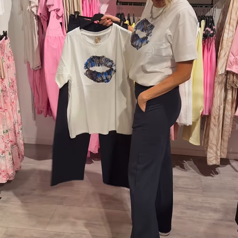 Zweiteiliges Set aus bedrucktem Oberteil und Hose für Damen