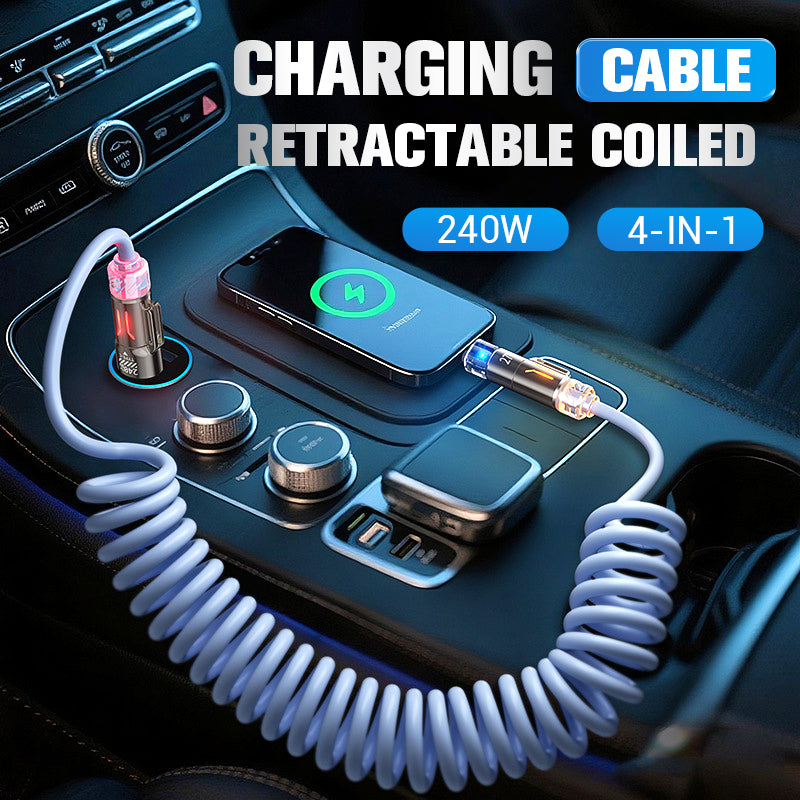 🔋240W 4-in-1 einziebares spiralförmiges Ladekabel