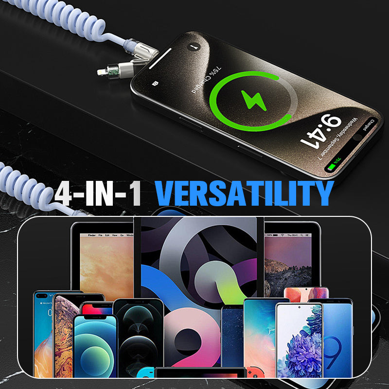 🔋240W 4-in-1 einziebares spiralförmiges Ladekabel