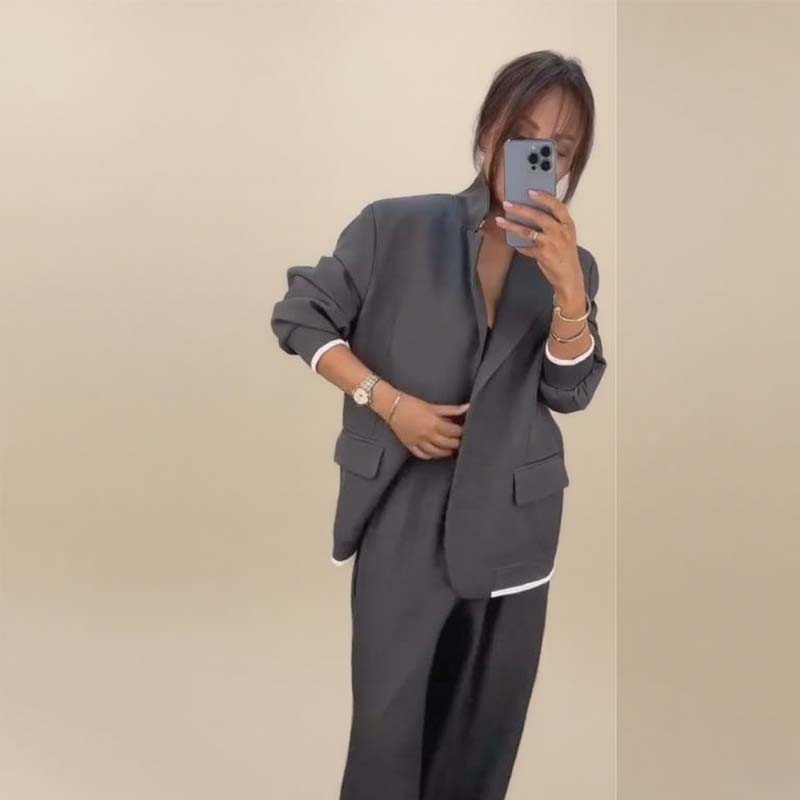 🍁🔥Begrenztes Angebot: Herbstneuheiten heute 50% reduziert! Damen-Zweiteiler: Blazer mit langen Ärmeln & Hose mit weitem Bein