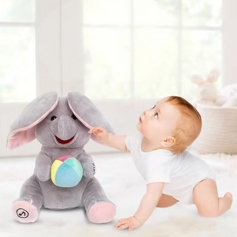 Versteckspiel-Elefant aus Plüsch - Trainingsspielzeug mit Geräuscheffekten für Babys ab 0+ Monaten | Förderung der Kopfkontrolle & sensorischen Entwicklung