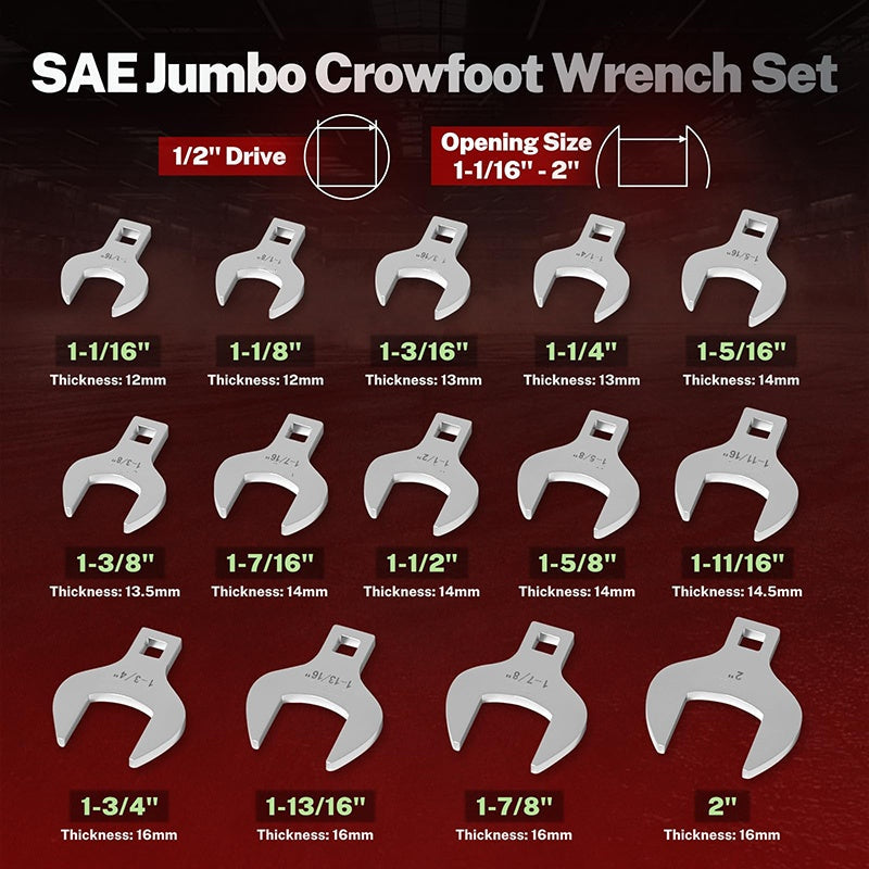 14-teiliger Jumbo Ringschlüsselsatz für 1/2 Zoll Antrieb