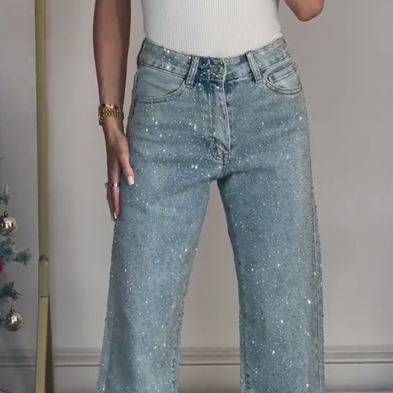 ✨Damen-Jeans mit Strass-Steinen & Used-Optik