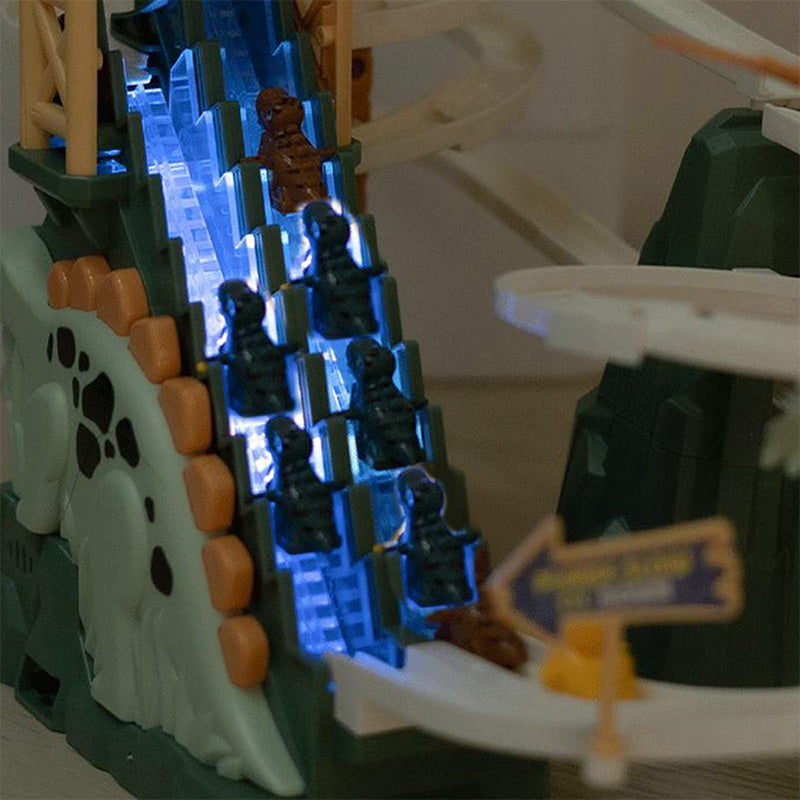 Elektrische Doppelspur-Dinosaurier-Rutsche – Interaktiver Spielspaß mit Spurwechseln und Lichteffekten