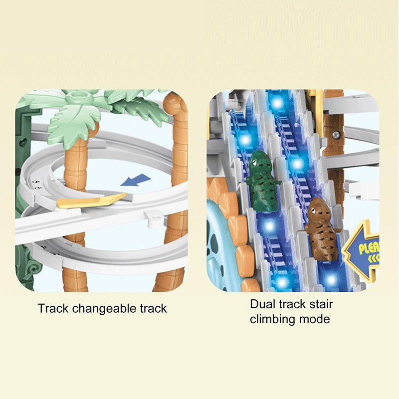 Elektrische Doppelspur-Dinosaurier-Rutsche – Interaktiver Spielspaß mit Spurwechseln und Lichteffekten