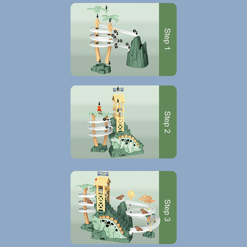 Elektrische Doppelspur-Dinosaurier-Rutsche – Interaktiver Spielspaß mit Spurwechseln und Lichteffekten