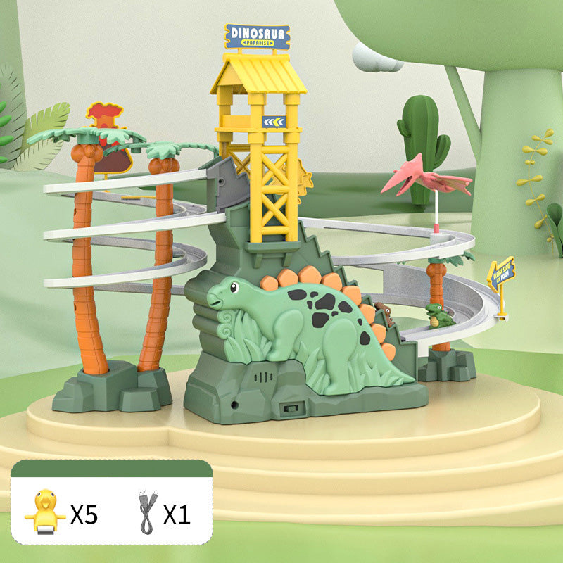 Elektrische Doppelspur-Dinosaurier-Rutsche – Interaktiver Spielspaß mit Spurwechseln und Lichteffekten