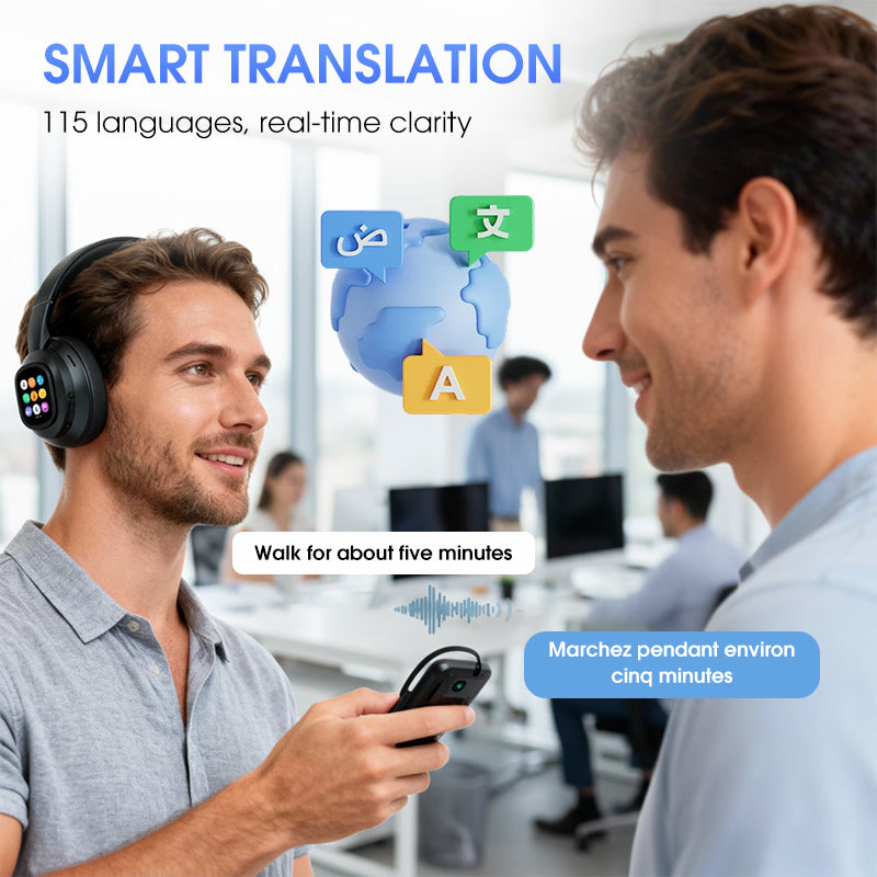 🎧 AI Bluetooth-Kopfhörer mit Touchscreen – 115 Sprachen, Übersetzung in Echtzeit & Noise Cancelling