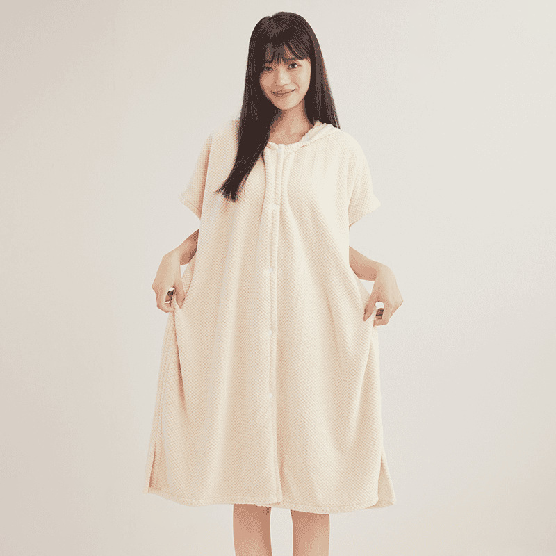 Women's Cosy Hooded Textured Grid Bademantel (50% RABATT)