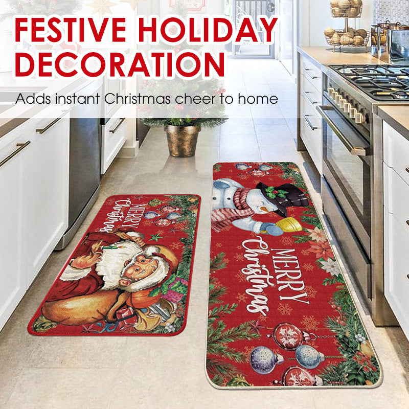 🎄✨Weihnachts-Küchenmatte für gemütliche Festtage - Rutschfest, leicht zu reinigen mit weihnachtlichen Dekormotiven