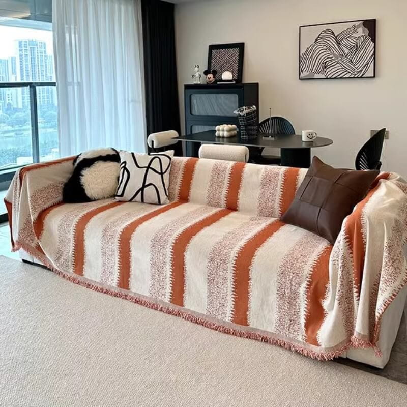 🛋️ Weicher gestreifter Chenille-Sofaüberwurf – Atmungsaktiv & Stilvoll für jede Jahreszeit 🌤️