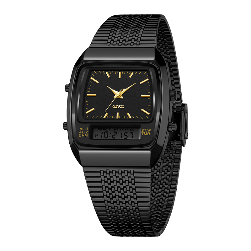 Herren Multifunktionsuhr mit Dual-Display – Quarz & Digital, Edelstahlarmband, wasserdicht ⌚💧