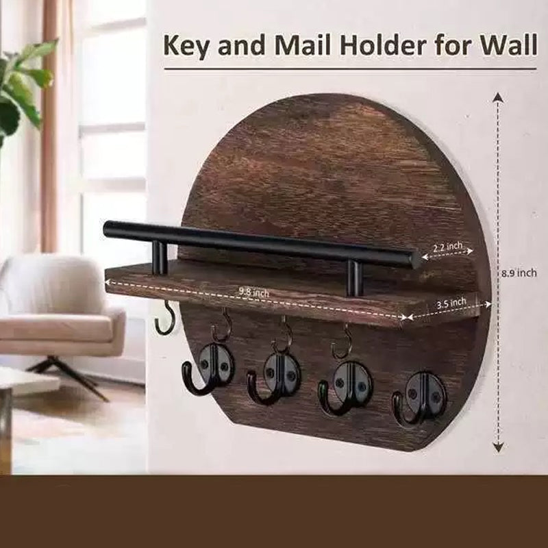 Wall Mount Key Holder with Shelf & Hooks